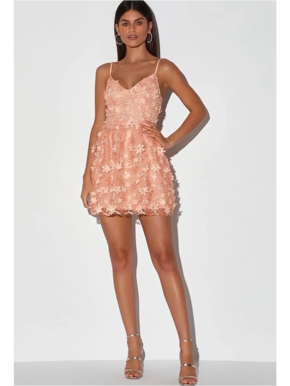 Lulu's Blush Pink Floral Appliqué Mini Dress